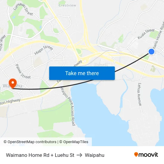 Waimano Home Rd + Luehu St to Waipahu map