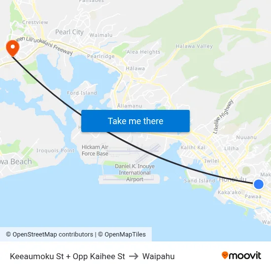 Keeaumoku St + Opp Kaihee St to Waipahu map