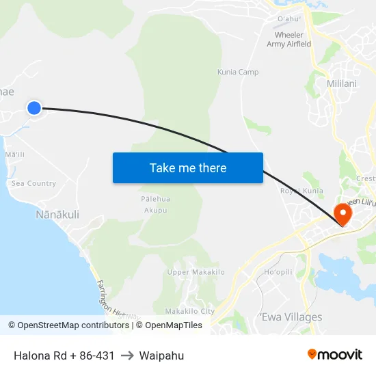 Halona Rd + 86-431 to Waipahu map