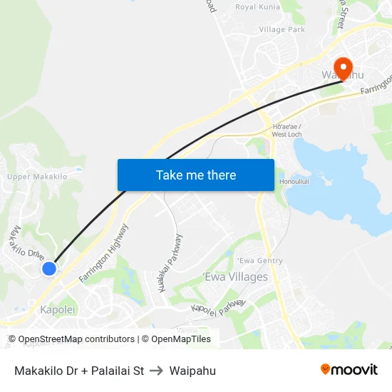 Makakilo Dr + Palailai St to Waipahu map