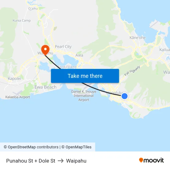 Punahou St + Dole St to Waipahu map