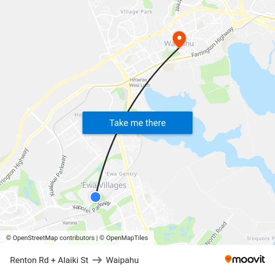 Renton Rd + Alaiki St to Waipahu map