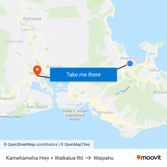 Kamehameha Hwy + Waikalua Rd to Waipahu map