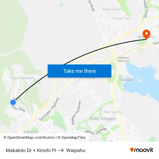 Makakilo Dr + Kinohi Pl to Waipahu map