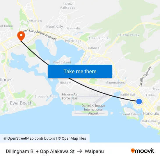 Dillingham Bl + Opp Alakawa St to Waipahu map