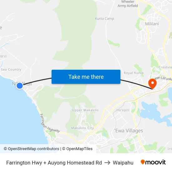 Farrington Hwy + Auyong Homestead Rd to Waipahu map