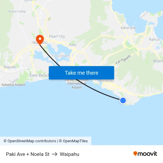 Paki Ave + Noela St to Waipahu map