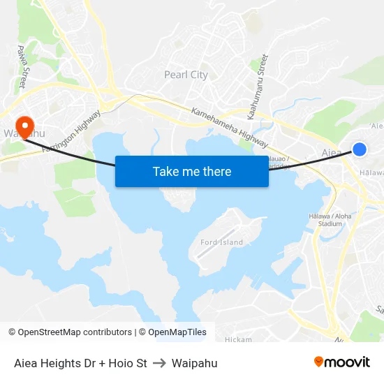 Aiea Heights Dr + Hoio St to Waipahu map