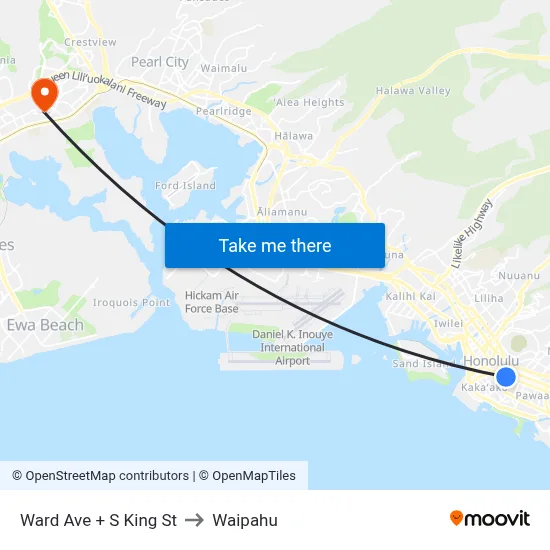 Ward Ave + S King St to Waipahu map