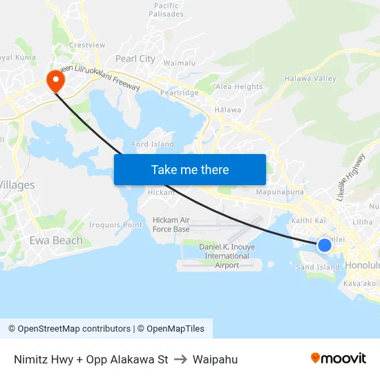 Nimitz Hwy + Opp Alakawa St to Waipahu map
