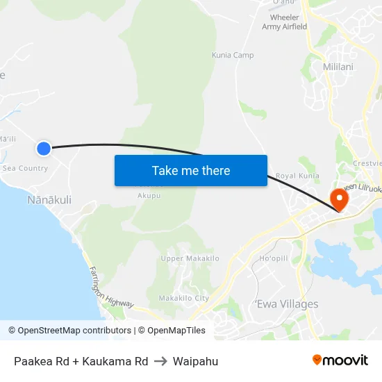 Paakea Rd + Kaukama Rd to Waipahu map