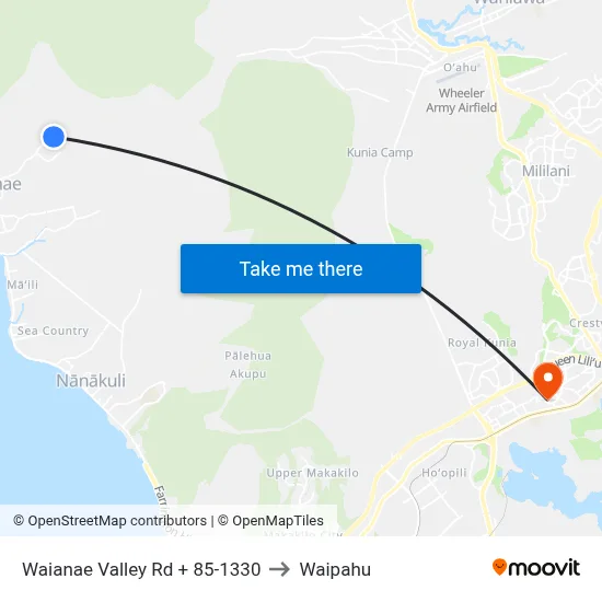 Waianae Valley Rd + 85-1330 to Waipahu map