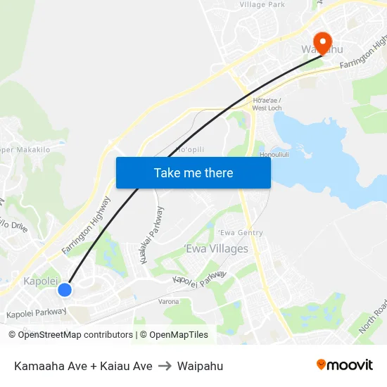 Kamaaha Ave + Kaiau Ave to Waipahu map