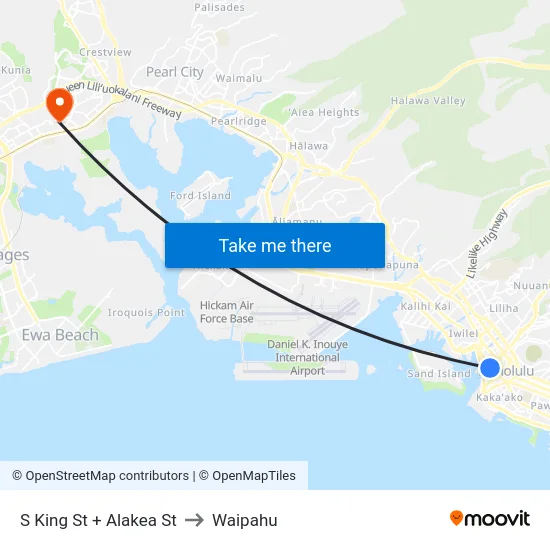 S King St + Alakea St to Waipahu map