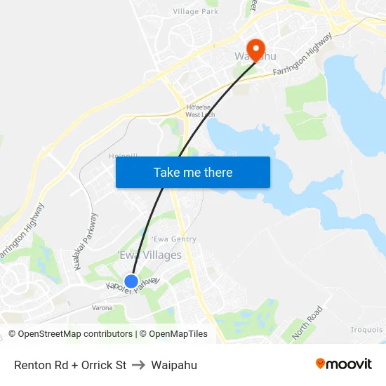 Renton Rd + Orrick St to Waipahu map