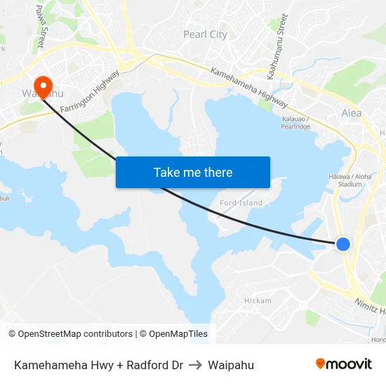 Kamehameha Hwy + Radford Dr to Waipahu map
