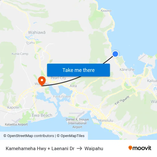 Kamehameha Hwy + Laenani Dr to Waipahu map