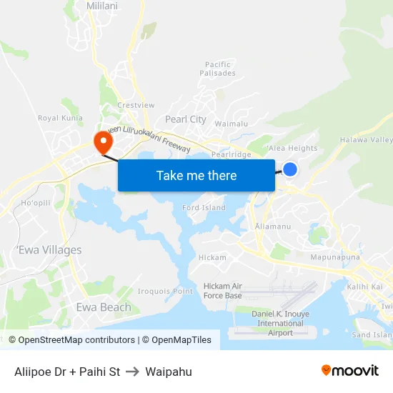 Aliipoe Dr + Paihi St to Waipahu map