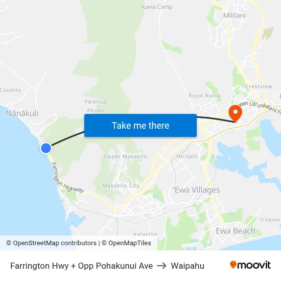 Farrington Hwy + Opp Pohakunui Ave to Waipahu map