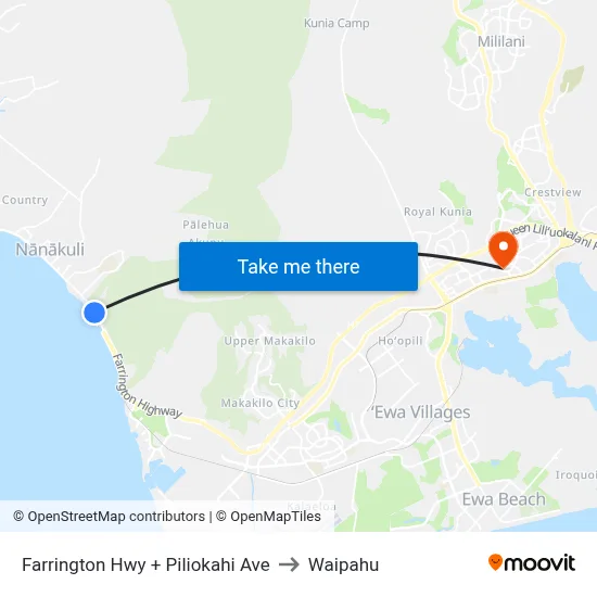 Farrington Hwy + Piliokahi Ave to Waipahu map
