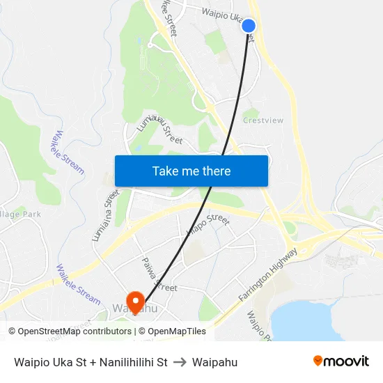 Waipio Uka St + Nanilihilihi St to Waipahu map