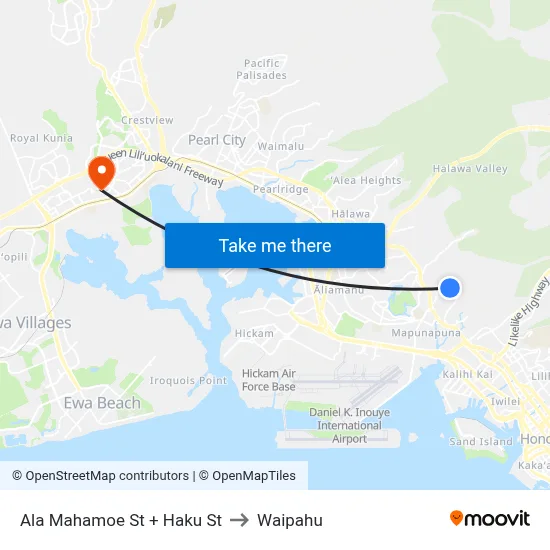 Ala Mahamoe St + Haku St to Waipahu map