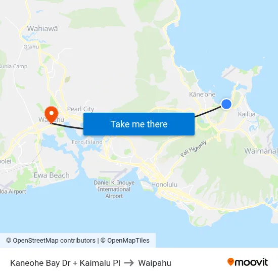 Kaneohe Bay Dr + Kaimalu Pl to Waipahu map