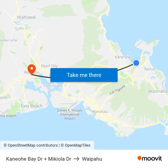 Kaneohe Bay Dr + Mikiola Dr to Waipahu map