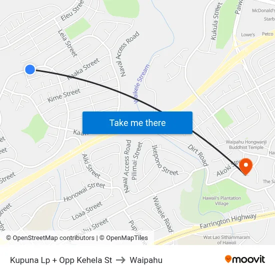 Kupuna Lp + Opp Kehela St to Waipahu map