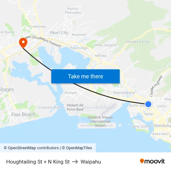 Houghtailing St + N King St to Waipahu map