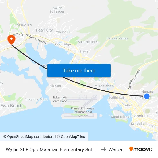 Wyllie St + Opp Maemae Elementary School to Waipahu map