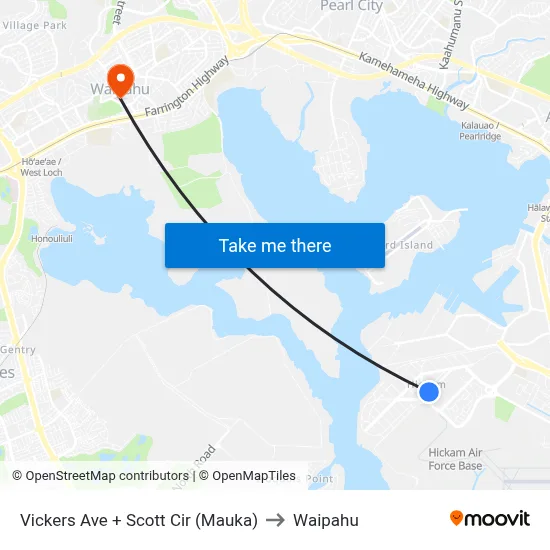 Vickers Ave + Scott Cir (Mauka) to Waipahu map