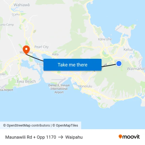 Maunawili Rd + Opp 1170 to Waipahu map