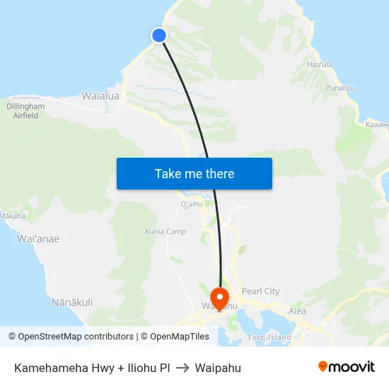 Kamehameha Hwy + Iliohu Pl to Waipahu map