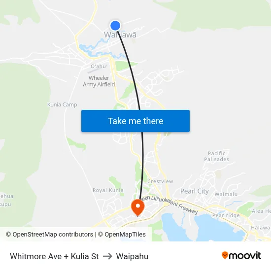 Whitmore Ave + Kulia St to Waipahu map