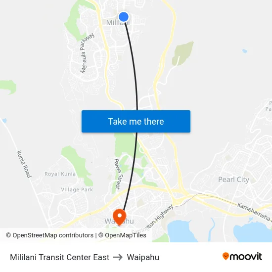 Mililani Transit Center East to Waipahu map