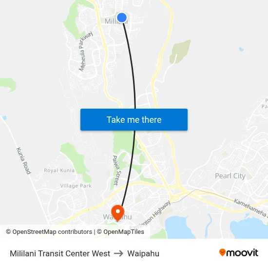 Mililani Transit Center West to Waipahu map