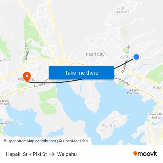 Hapaki St + Piki St to Waipahu map