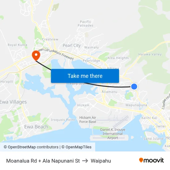 Moanalua Rd + Ala Napunani St to Waipahu map