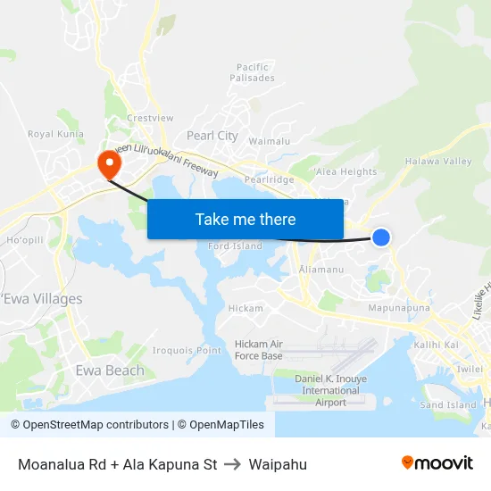 Moanalua Rd + Ala Kapuna St to Waipahu map