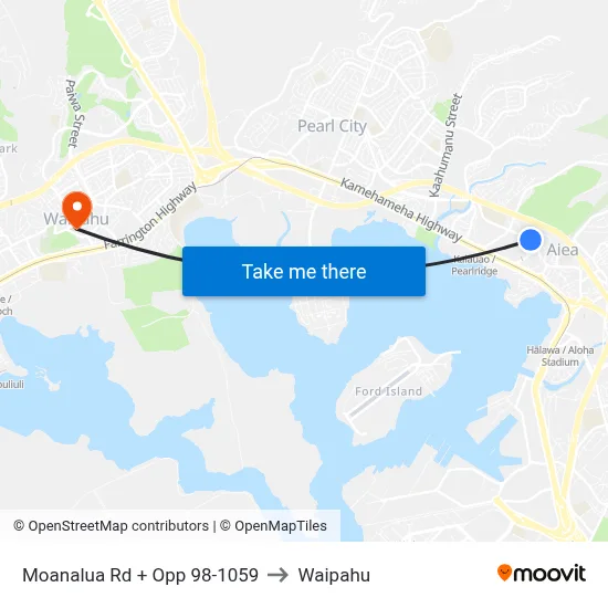 Moanalua Rd + Opp 98-1059 to Waipahu map
