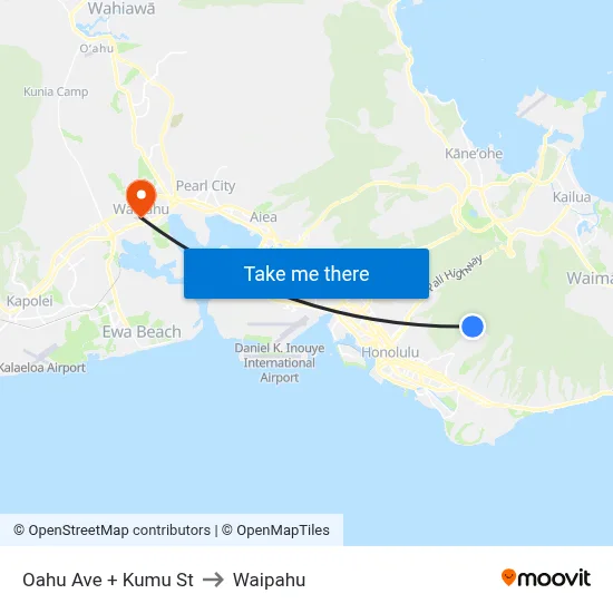 Oahu Ave + Kumu St to Waipahu map