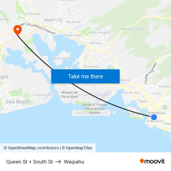 Queen St + South St to Waipahu map