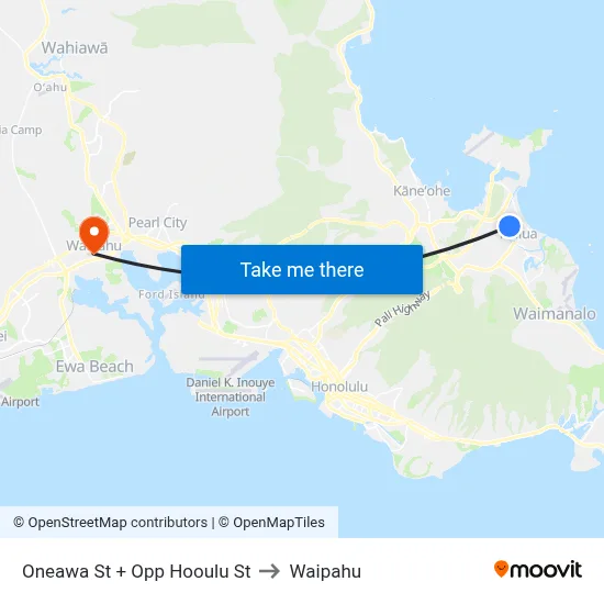 Oneawa St + Opp Hooulu St to Waipahu map