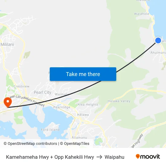 Kamehameha Hwy + Opp Kahekili Hwy to Waipahu map