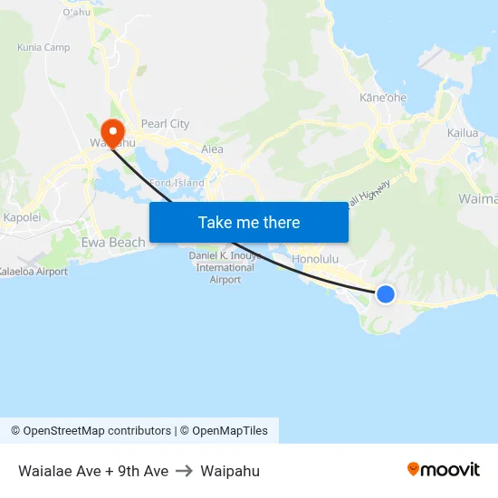 Waialae Ave + 9th Ave to Waipahu map