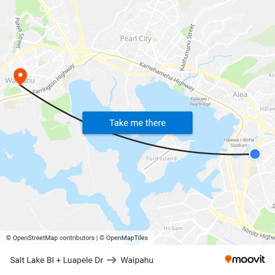 Salt Lake Bl + Luapele Dr to Waipahu map