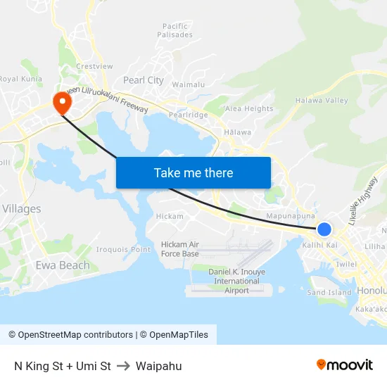 N King St + Umi St to Waipahu map