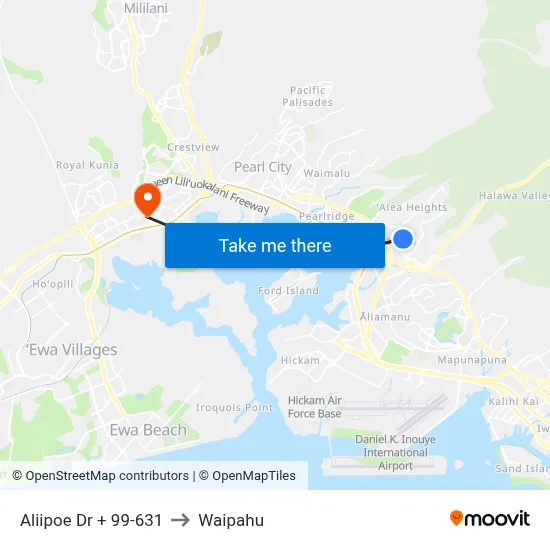 Aliipoe Dr + 99-631 to Waipahu map