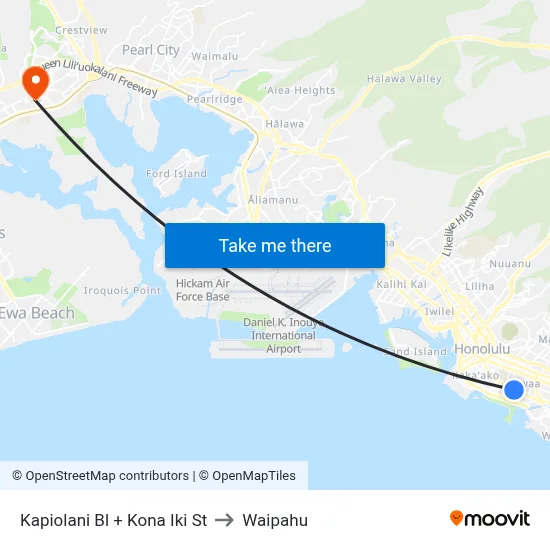 Kapiolani Bl + Kona Iki St to Waipahu map